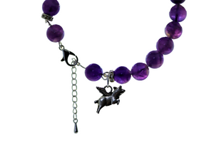 Amethyst Bracelet with Silver Flying Pig Charm