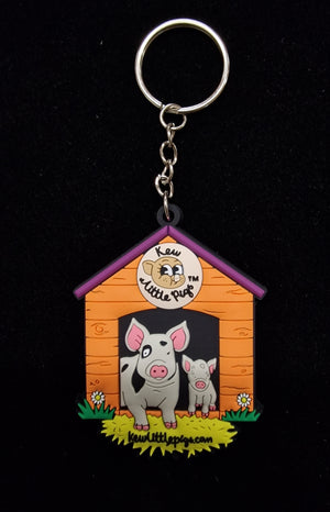 Pigs in Hut Rubber Keyring