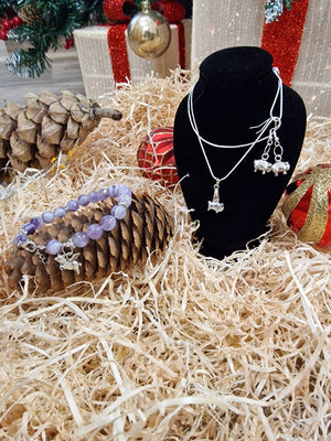 Christmas Jewellery Gift Set - Necklace, Earrings & Amethyst Bracelet