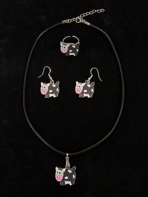 Jewellery Gift Set -  Cow Necklace, Earrings and Ring