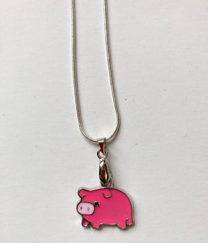 Pink Pig Charm on 925 Stirling Silver Plated Snake Chain