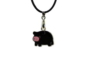 Black pig pendant Black Cord Necklace