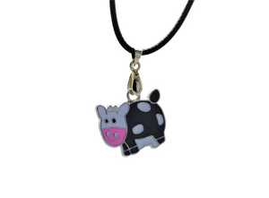 Cow Pendant Black Cord Necklace