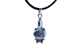 Silver Pig in tie Black Cord Necklace