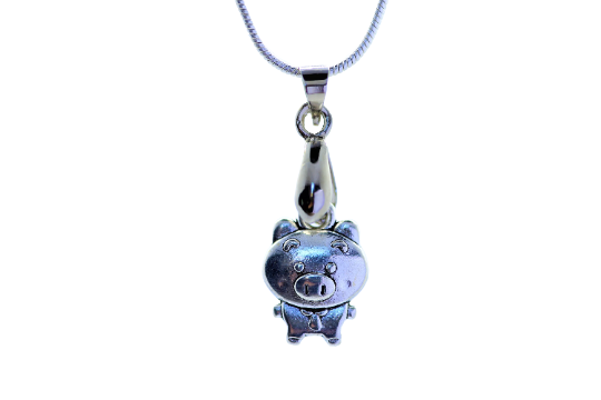 Silver Pig in tie Silver Chain Necklace