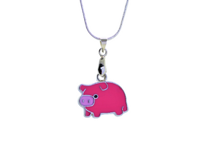 Pink Pig Pendant Silver Necklace