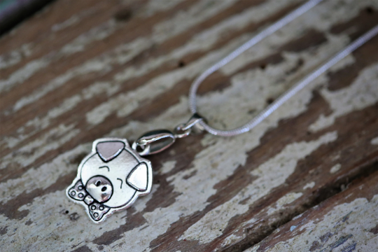 Pig in bow-tie Silver Necklace