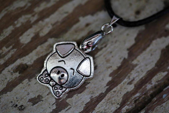 Pig in bow-tie Black Cord necklace