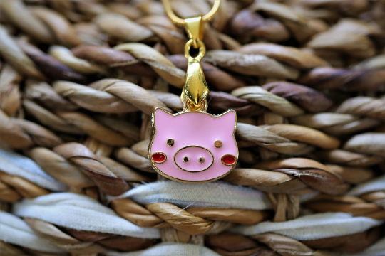 Blushing Pig Pendant Necklace