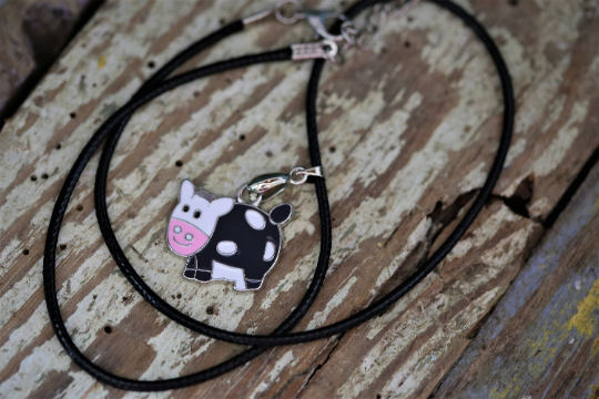 Cow Pendant Black Cord Necklace