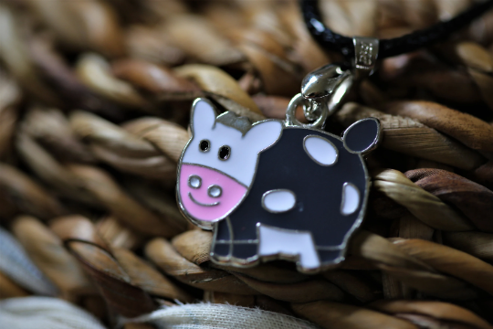 Cow Pendant Black Cord Necklace