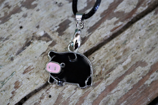 Black pig pendant Black Cord Necklace