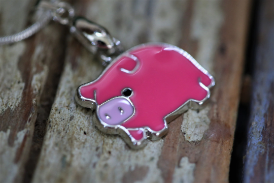 Pink Pig Pendant Silver Necklace