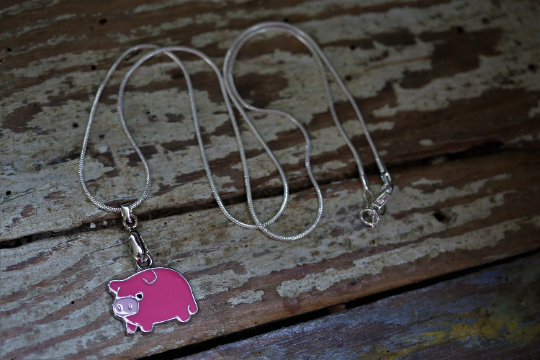 Pink Pig Pendant Silver Necklace