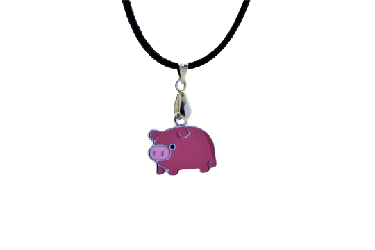Pig Pendant Black Cord Necklace