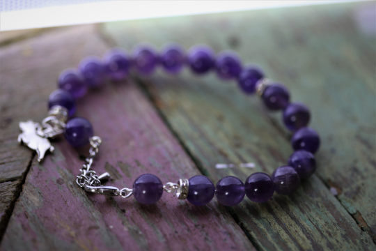 Amethyst Bracelet with Silver Flying Pig Charm