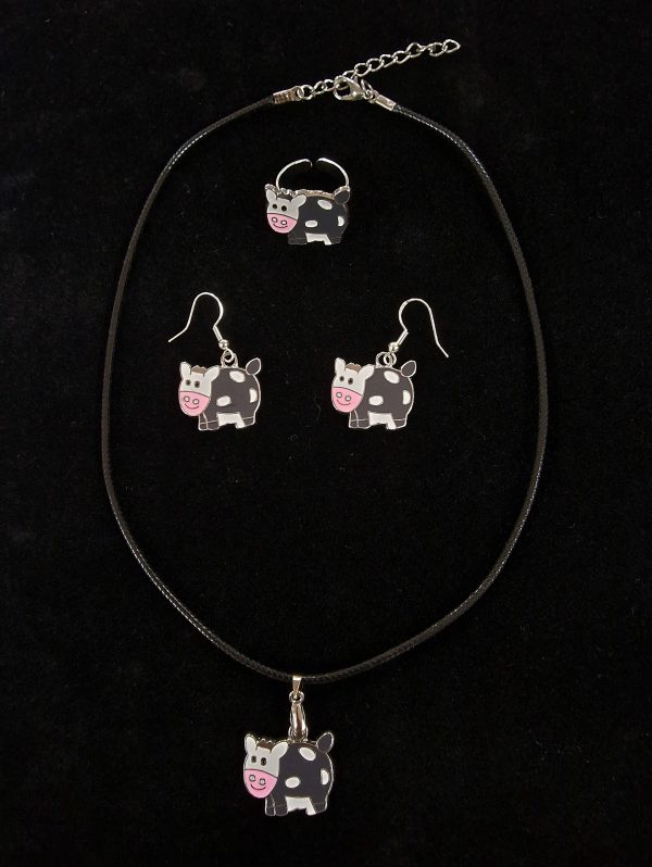 Jewellery Gift Set -  Cow Necklace, Earrings and Ring