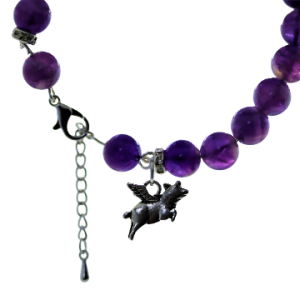 Amethyst Bracelet with Silver Flying Pig Charm