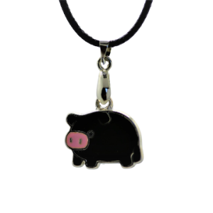 Black pig pendant Black Cord Necklace