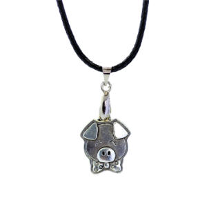 Pig in bow-tie Black Cord necklace