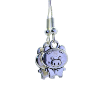 Pig in tie Silver Earrings