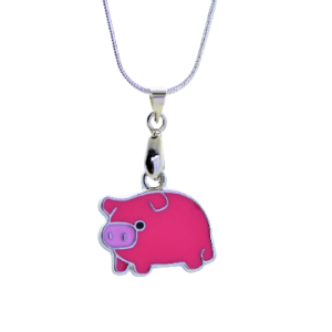 Pink Pig Pendant Silver Necklace