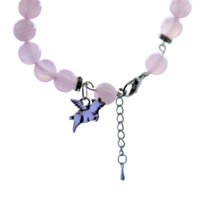 Rose Quartz Bracelet with Silver Flying Pig Charm